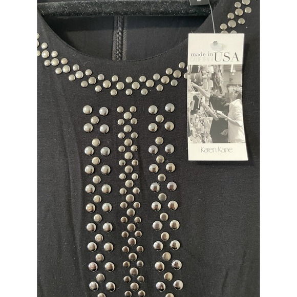 Karen Kane L13233 Black Isabel Silver Studded Stretch Jersey Dress Women's Large - Picture 2 of 12